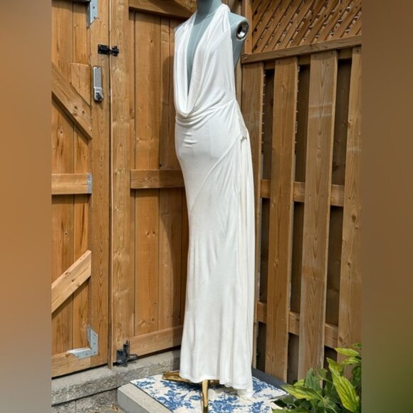 🆕 RAT & BOA 🧿 NWOT Winona White Slinky Cowl Neck Jersey Gown, Sz L - Picture 10 of 16
